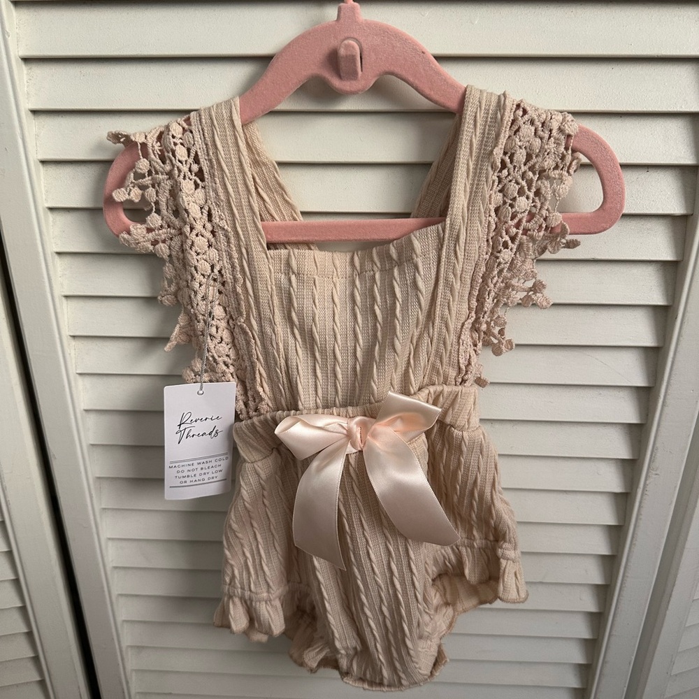 Cream Lace Baby Romper with Bow